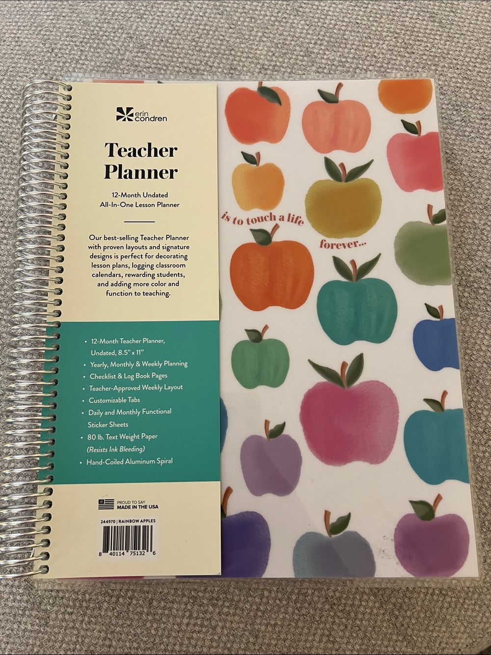 Erin Condren Teacher Planner - Multicolor Apple Pattern